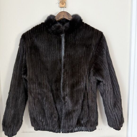 Vintage Corded Brown Mink Napa Lamb Reversible Bomber Jacket Size Medium - Picture 1 of 16